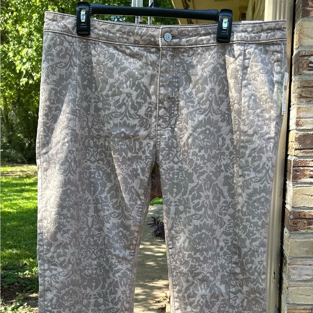 NWT Anthropologie PILCRO Womens High Rise Patterned Denim 18W Beige/Taupe Print